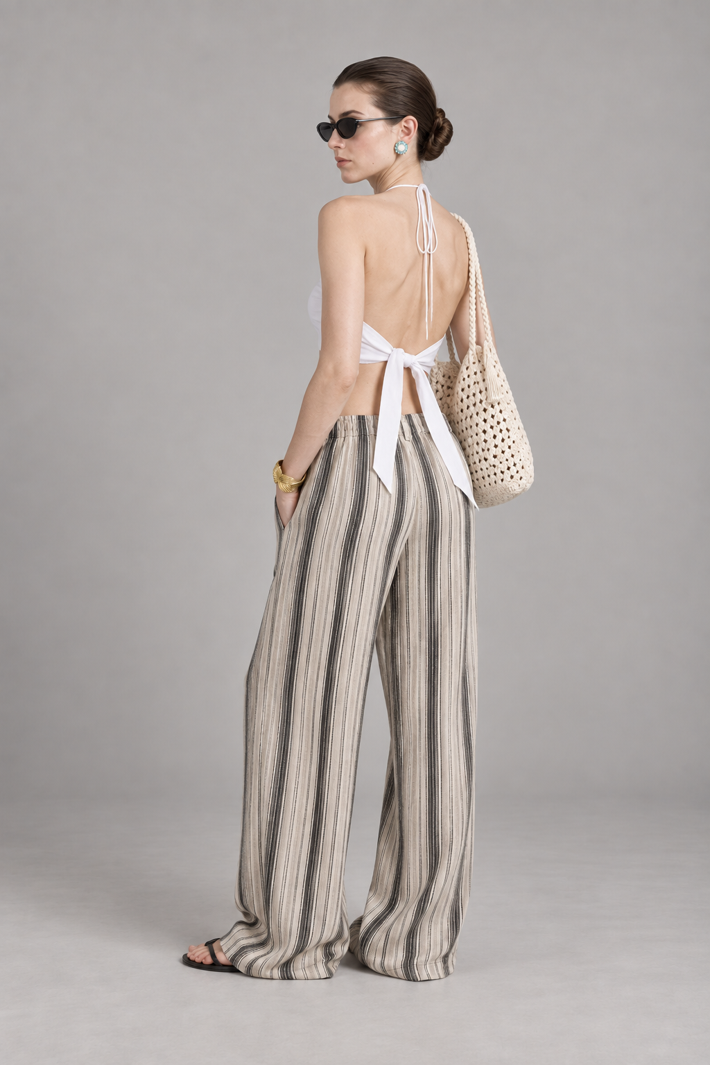 White Linen Halter Crop Top with Built-In Pads