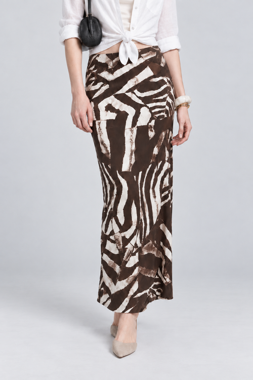 Chocolate Brown Abstract Printed Midi Skirt